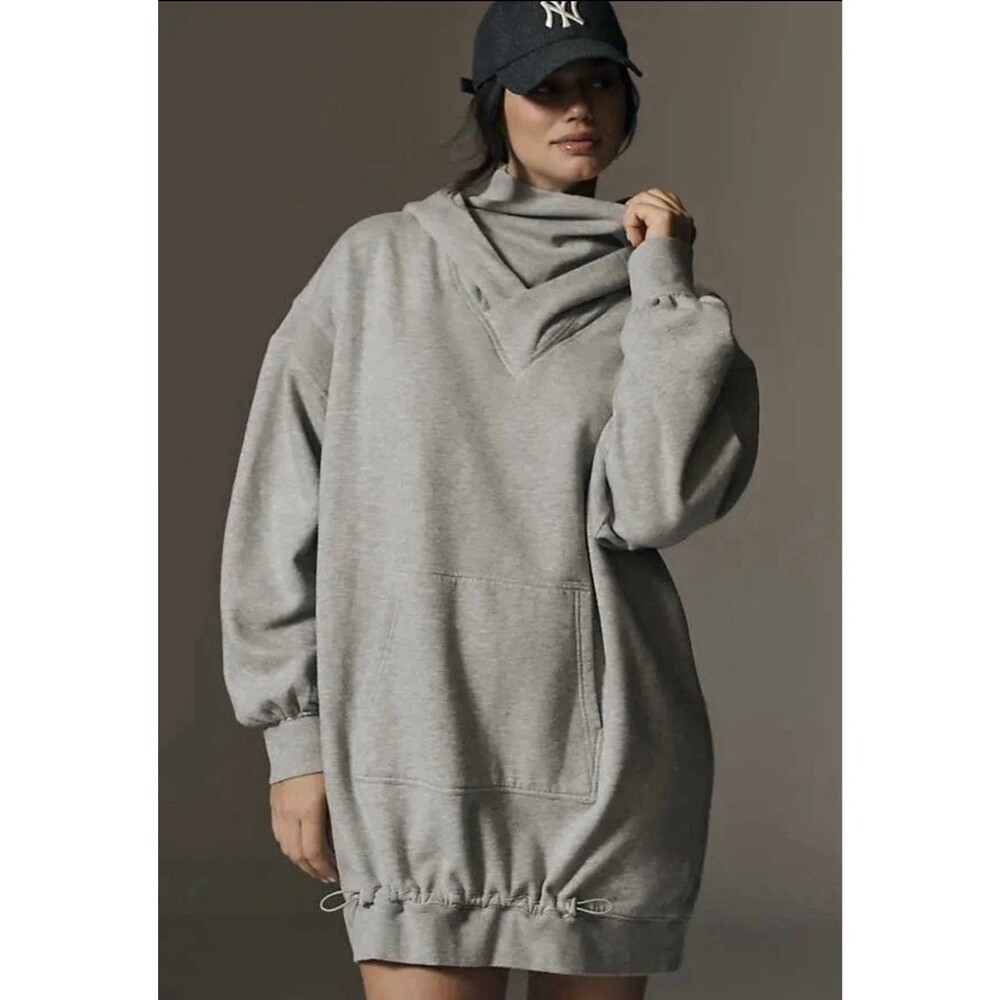 Daily Practice by Anthropologie Hooded Mini Dress Long Sleeve Gray M 284875 D2